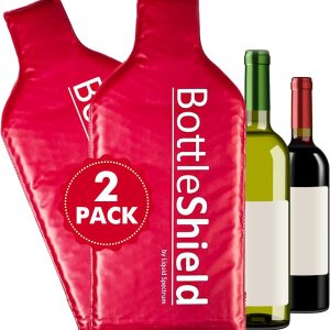 2 Pack Reusable Wine Protector Travel Bag by Bottle Shield - Bubble Cushioning Wrap Suit - Unbreakable Bottle Sleeve, Leak Proof - Wine Tote Bags Accessory for Suitcase Luggage