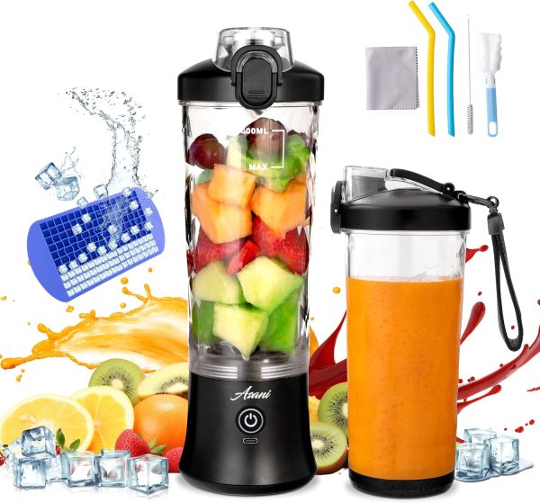 Asani Portable Personal Hand Blender for Smoothies and Shakes with Travel Cup 20oz Leak-proof Small Juice Blender Bottle - USB Rechargeable Mini Juicer Drink Blender for Gym, Office, & Kitchen