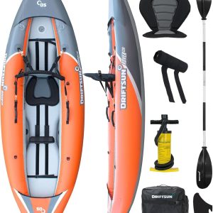 Driftsun Rover Inflatable Kayak - Inflatable White Water Kayak - Inflatable 1 and 2 Person Kayaks for Adults with High Pressure Floor, Padded Seats, Action Cam Mount, Aluminum Paddles, and Pump