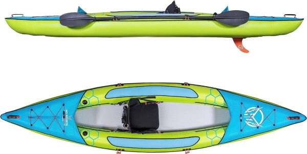 HO Sports Beacon Inflatable Kayak with Hand Pump, Adjustable Paddle & Carry Bag - Ergonomic High-Back Seat with Storage Holder & Built-in Fishing Rod Holder - 450 lbs Max Weight Capacity