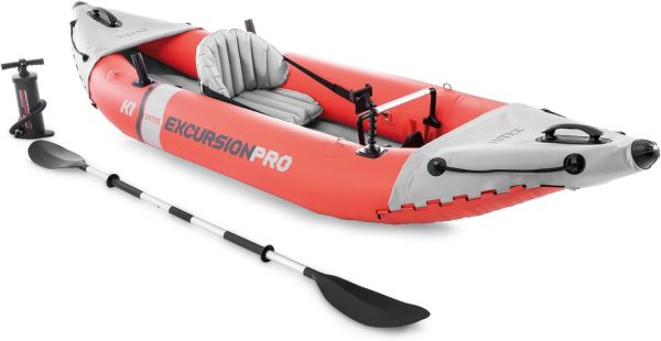 Excursion Pro Inflatable Kayak Series: Includes Deluxe 86in Kayak Paddles and High-Output Pump – SuperTough PVC – Adjustable Bucket Seat – Fishing Rod Holders – Grab Handles