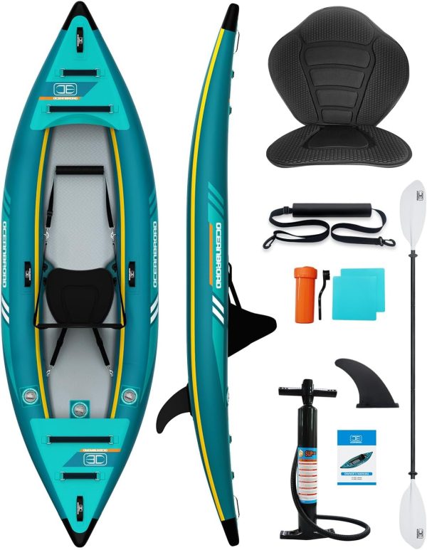 OCEANBROAD V1 Inflatable Sit-in Kayak, with Paddle(s), Kayak Seat(s), Pedal(s), Hand Pump and Bag