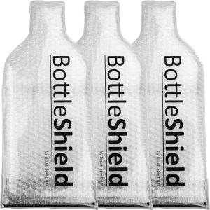 Reusable Wine Protector Travel Bag by Bottle Shield (3-pack) - Unbreakable Bottle Shipping Sleeve, Leak Proof & Double Layer Wine Bubble Wrap Sleeve | Travel Wine Bags for Suitcase Luggage