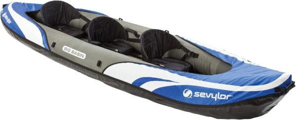 Big Basin 3-Person Inflatable Kayak with Adjustable Seats & Carry Handles, Heavy-Duty PVC Construction for Rugged Use & Boston Valve for Easy Inflation/Deflation